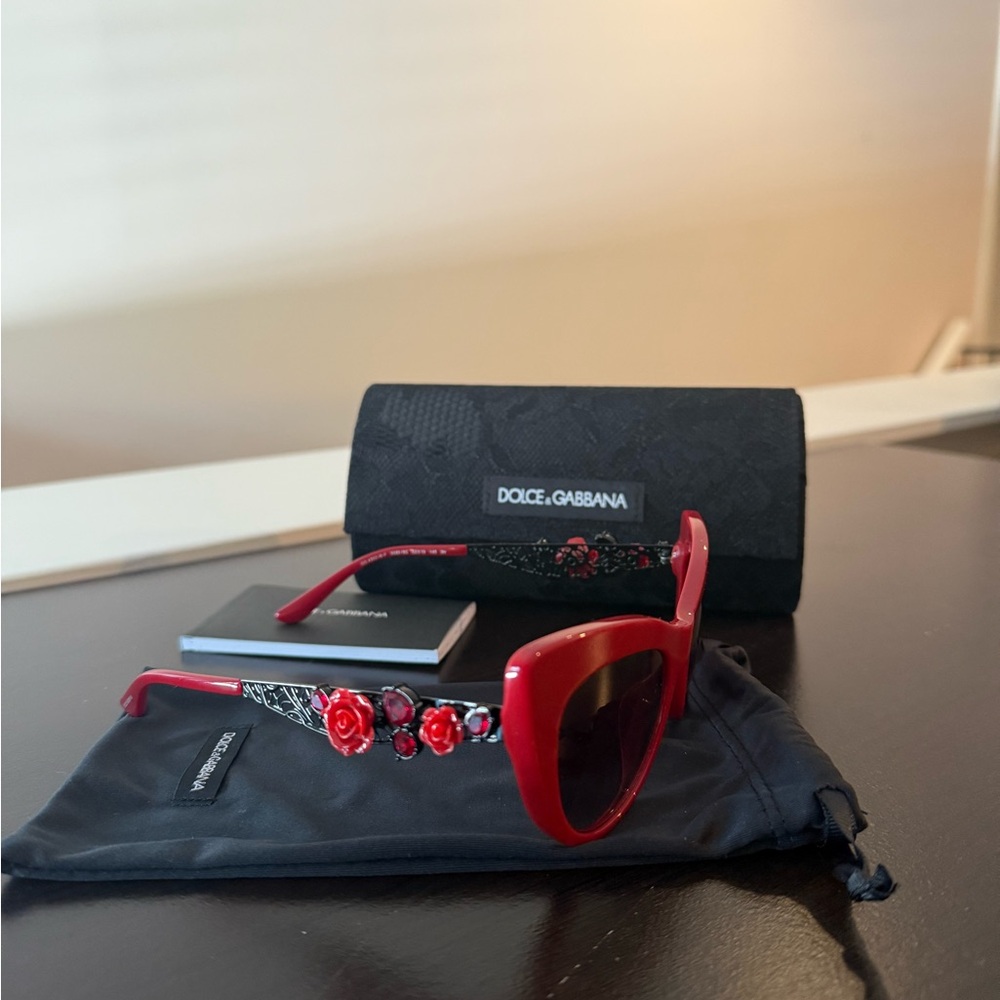 Dolce & Gabbana Red Sunglasses with Rose Accents
